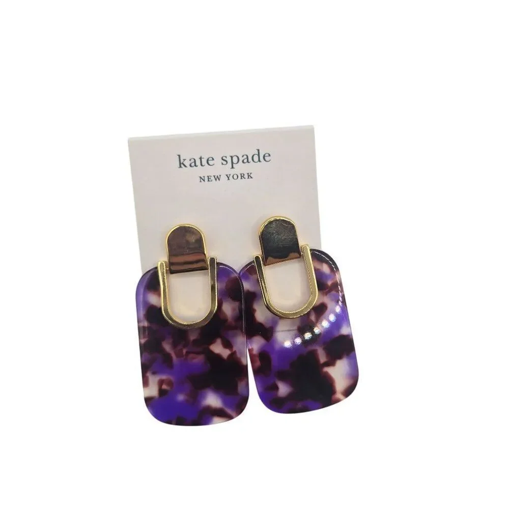 Kate Spade Sedgewick Earrings Purple Statement New Gold Bold